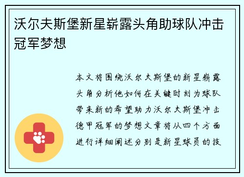 沃尔夫斯堡新星崭露头角助球队冲击冠军梦想